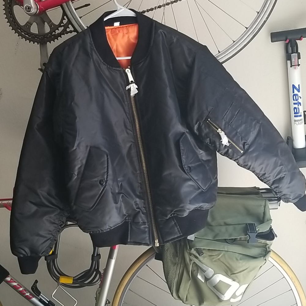 Classic 80s Black Bomber Jacket w/ Orange Lining